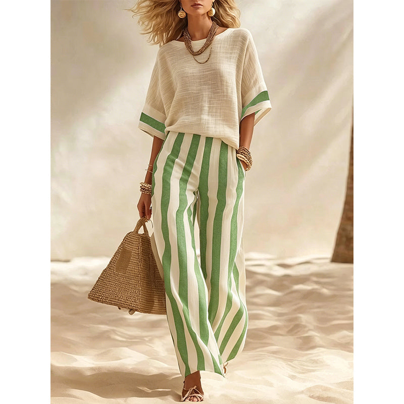 Uma - Ensemble femme deux pièces avec pantalon large rayé