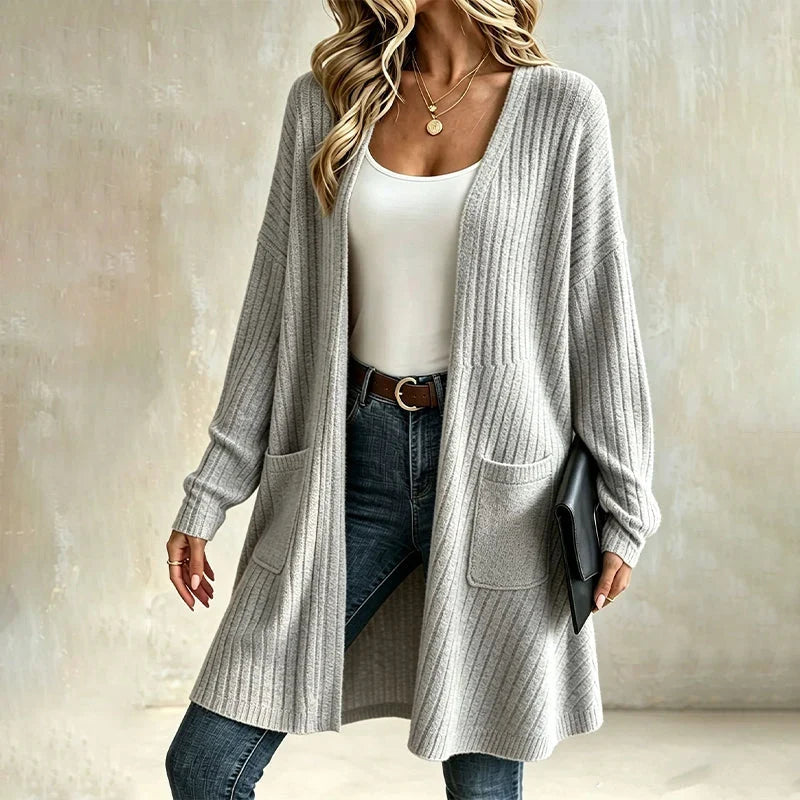 Doortje - Cardigan femme côtelé long avec poches