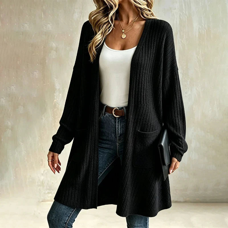 Doortje - Cardigan femme côtelé long avec poches