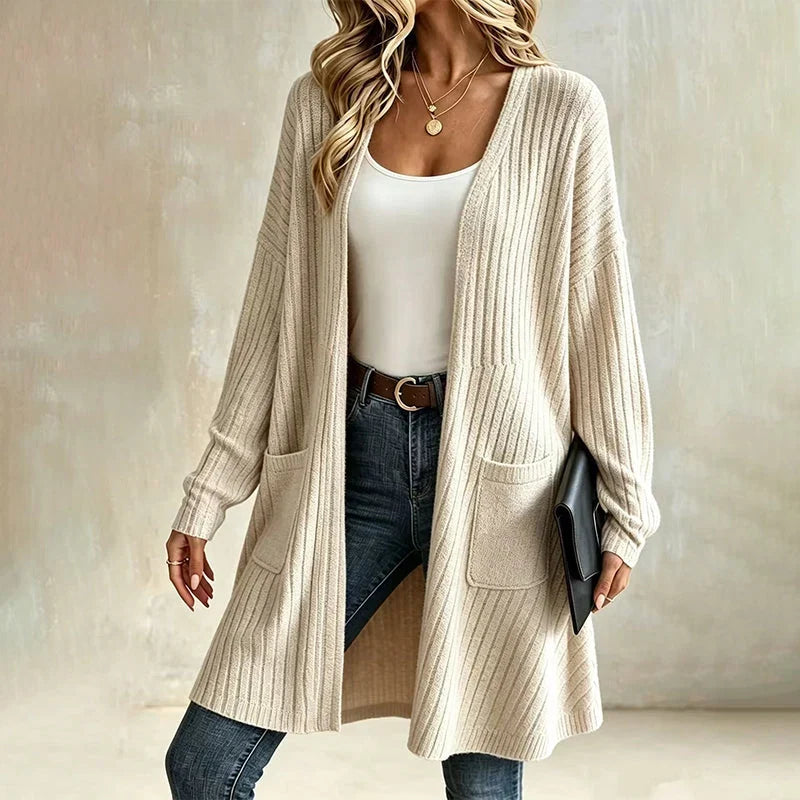 Doortje - Cardigan femme côtelé long avec poches