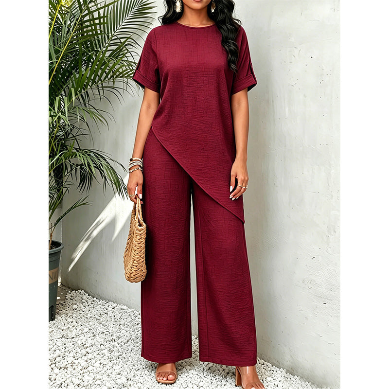 Clothilde - Ensemble femme avec haut asymétrique et pantalon large fluide