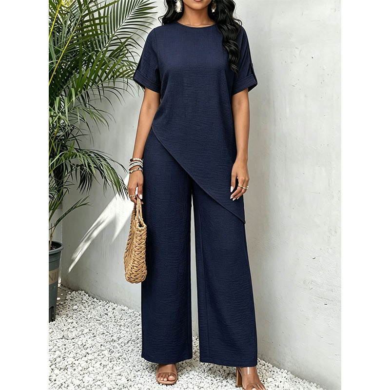 Clothilde - Ensemble femme avec haut asymétrique et pantalon large fluide