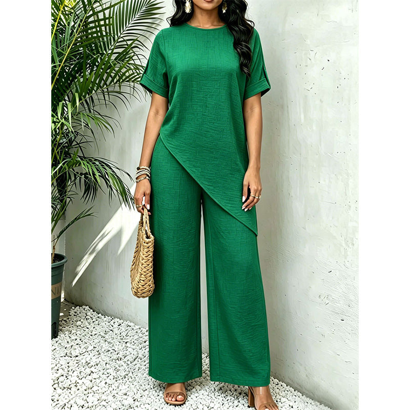 Clothilde - Ensemble femme avec haut asymétrique et pantalon large fluide