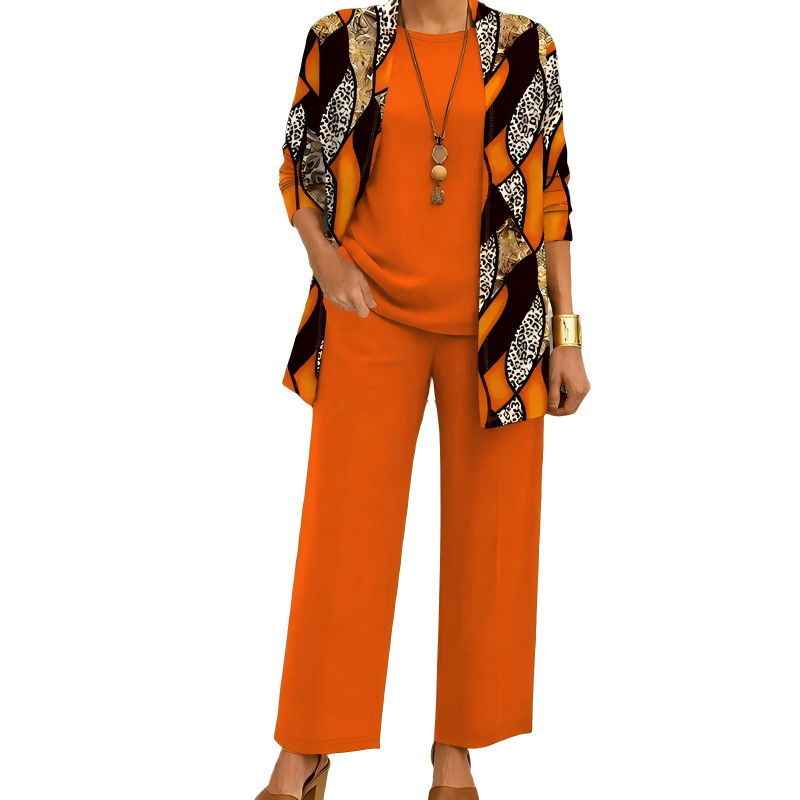 Safiya - Ensemble femme trois pièces imprimé avec cardigan long élégant
