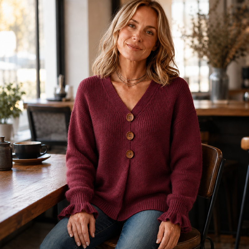 Pien - Pull femme en maille à col V boutonné