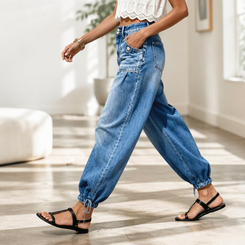Maritje - Jean barrel femme taille haute avec ourlets ajustables