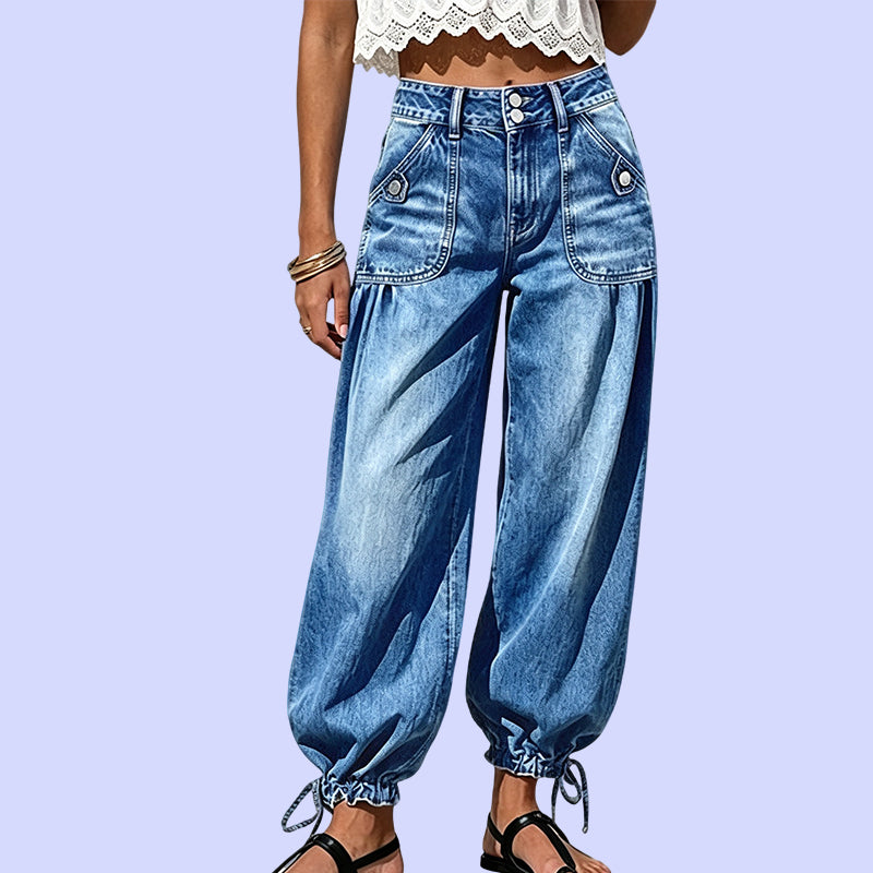 Maritje - Jean barrel femme taille haute avec ourlets ajustables