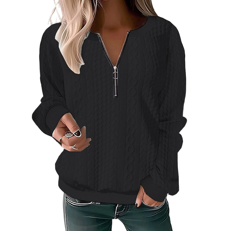 Jeannette - Sweat femme en maille torsadée avec demi-zip