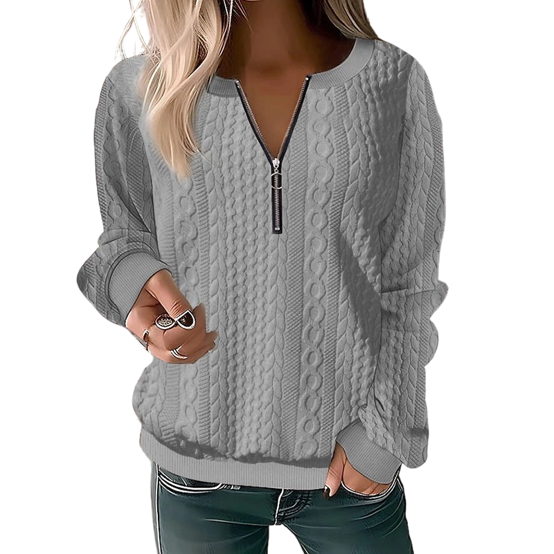 Jeannette - Sweat femme en maille torsadée avec demi-zip
