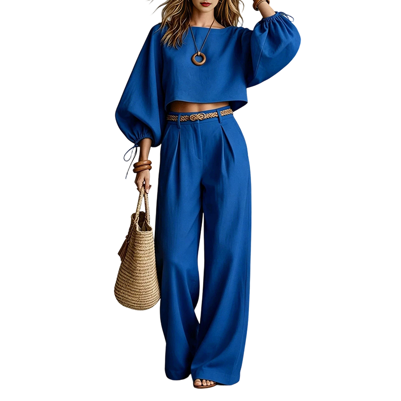 Maïwenn - Ensemble femme avec haut court et pantalon large fluide