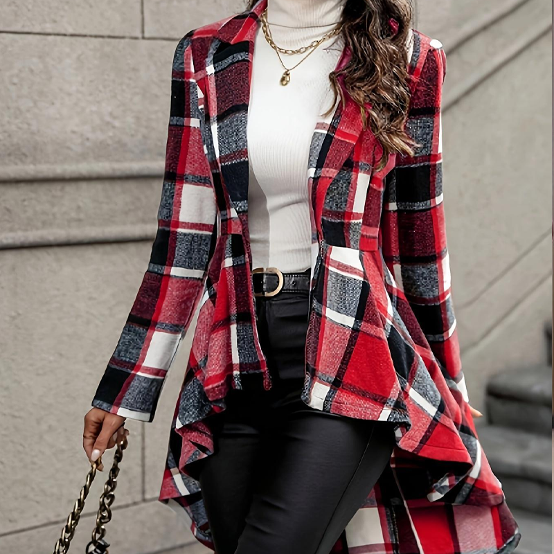 Cassandre - Veste femme peplum à carreaux asymétrique