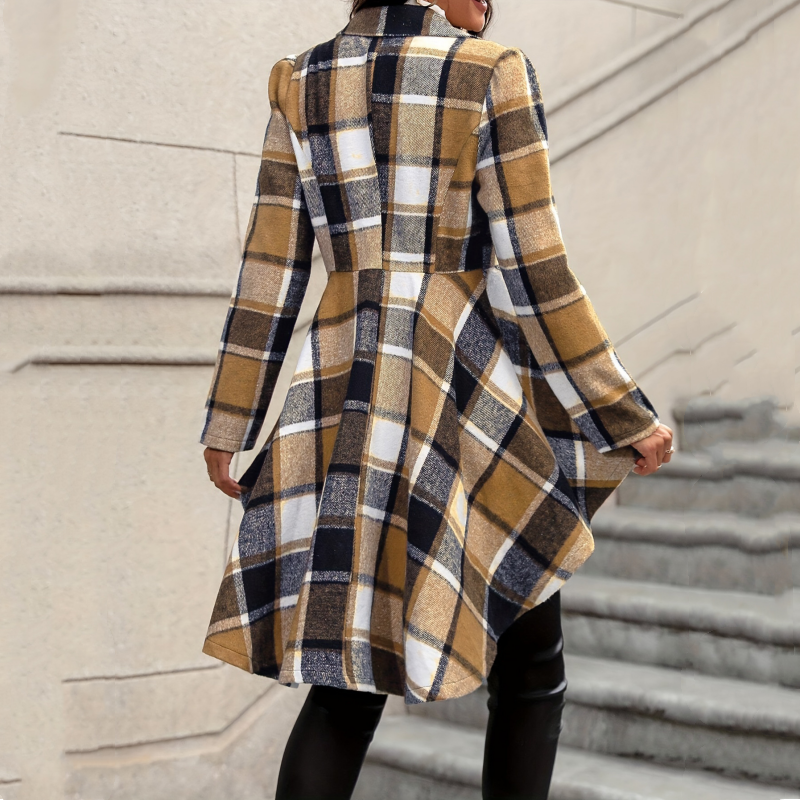 Cassandre - Veste femme peplum à carreaux asymétrique