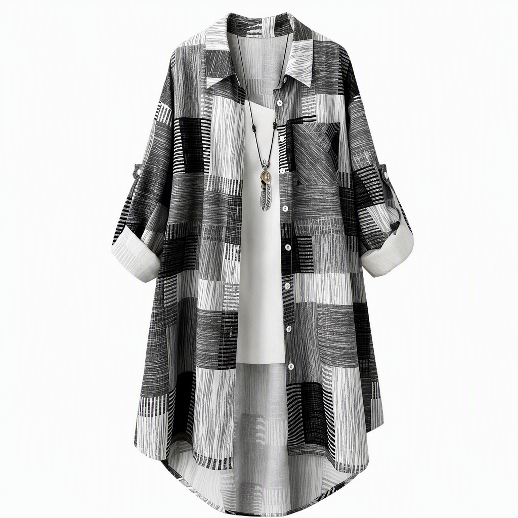 Émerence - Chemise femme patchwork à carreaux décontractée