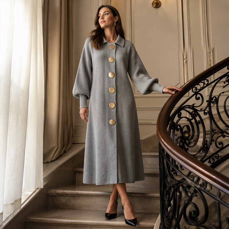 Edwige - Robe longue femme en maille côtelée