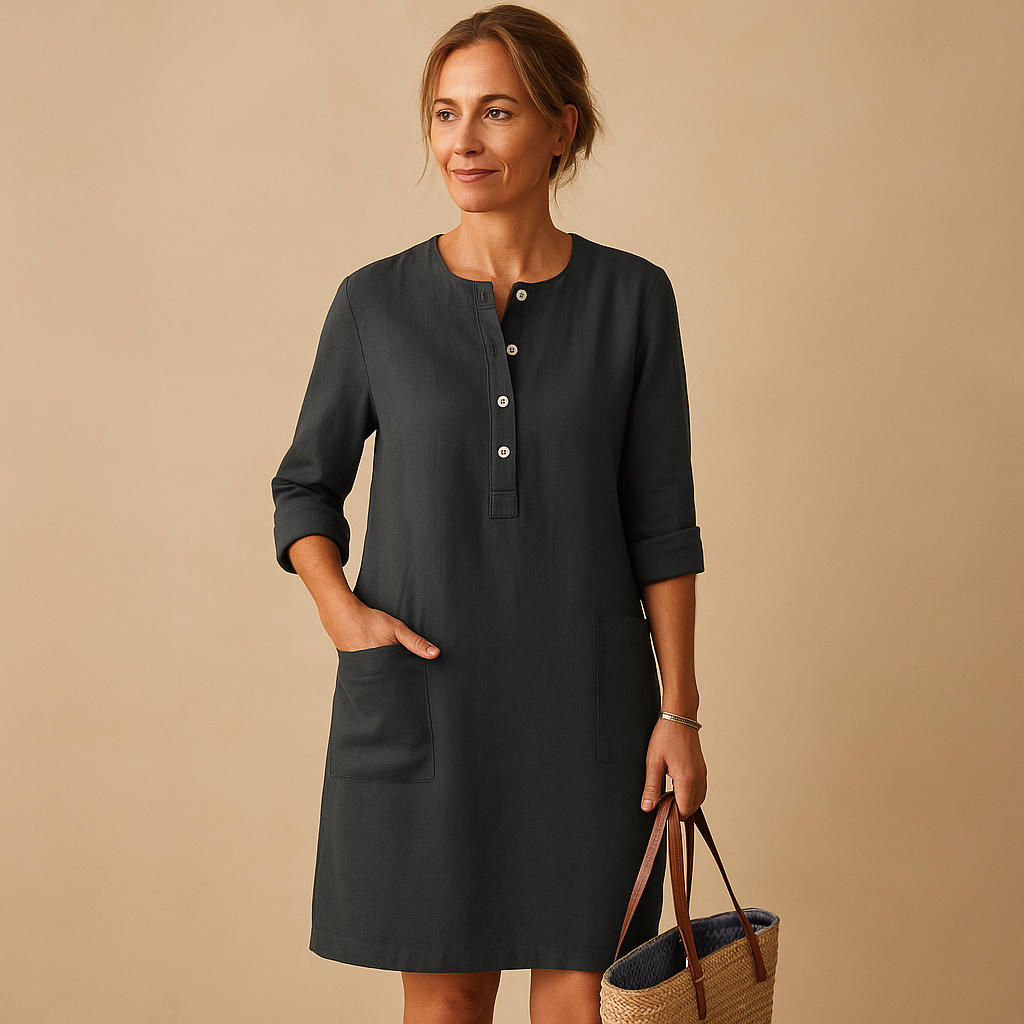 Elena - Long Dress with Buttons and Pockets for Women