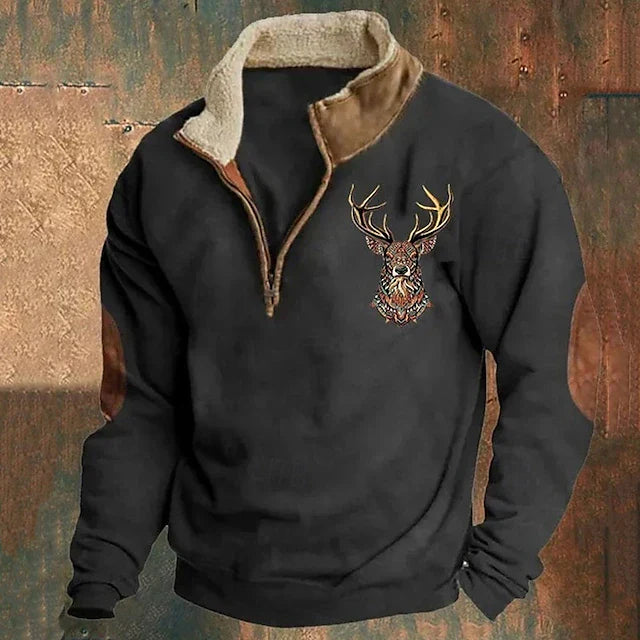 André - Pull chaud pour homme avec détail cerf et coudes renforcés