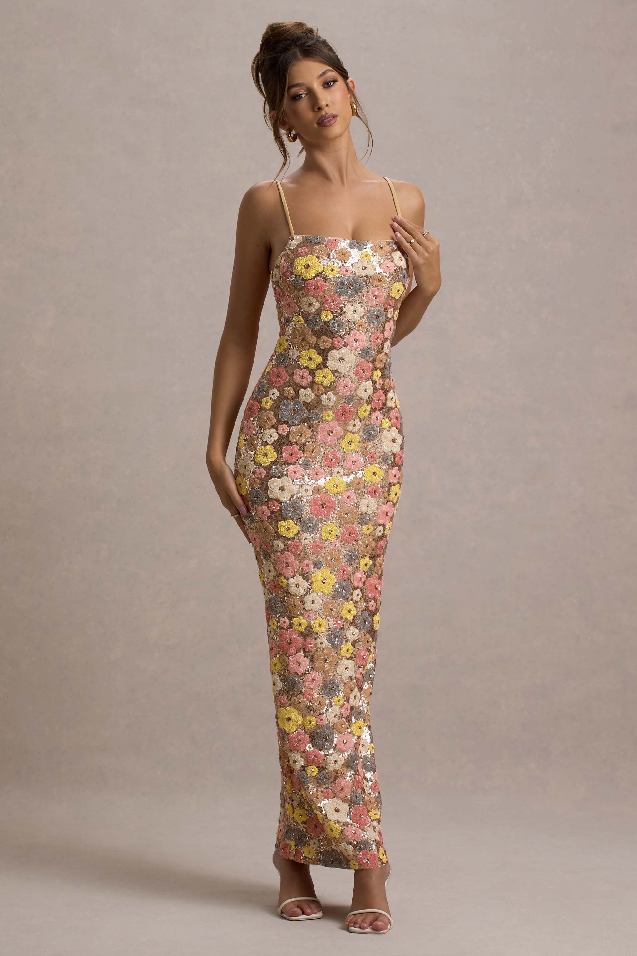 Lunovelle - Robe femme longue florale élégante à fines bretelles