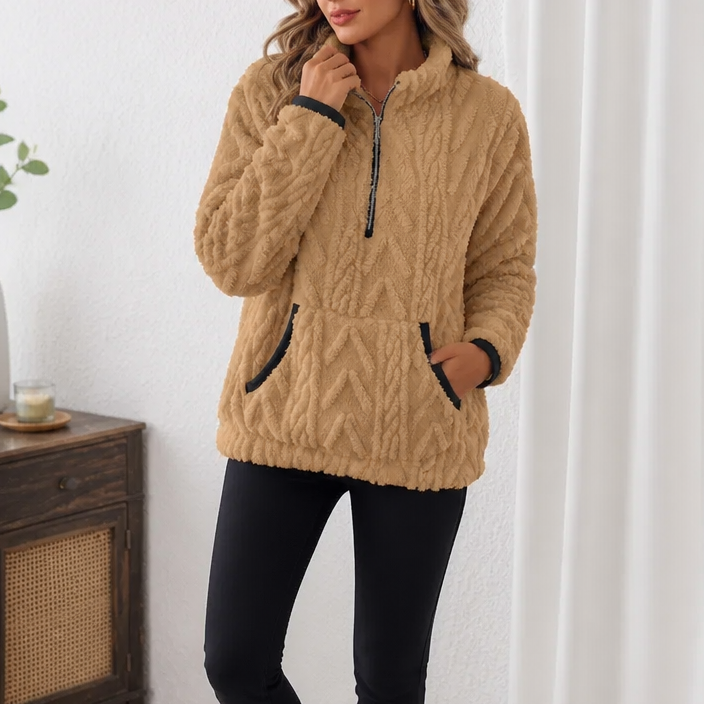 Rinske - Pull femme polaire demi-zip avec poche kangourou