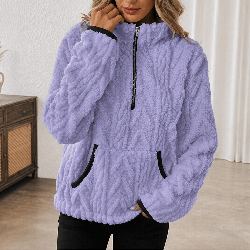Rinske - Pull femme polaire demi-zip avec poche kangourou