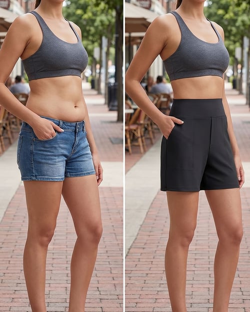 Phaedora - Short femme taille haute avec poches profondes – Camoufle les courbes indésirables