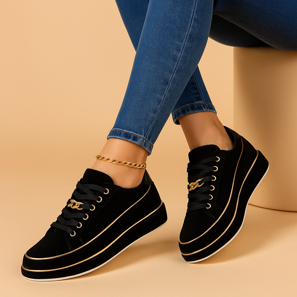 Adele - White Sneakers with Gold Detail for Women