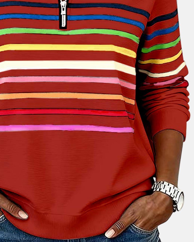 Josette - Sweat-shirt femme rayé à demi-zip avec coupe ample