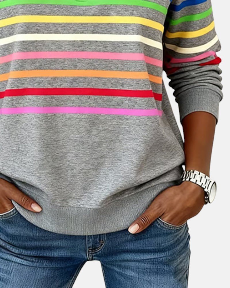 Josette - Sweat-shirt femme rayé à demi-zip avec coupe ample