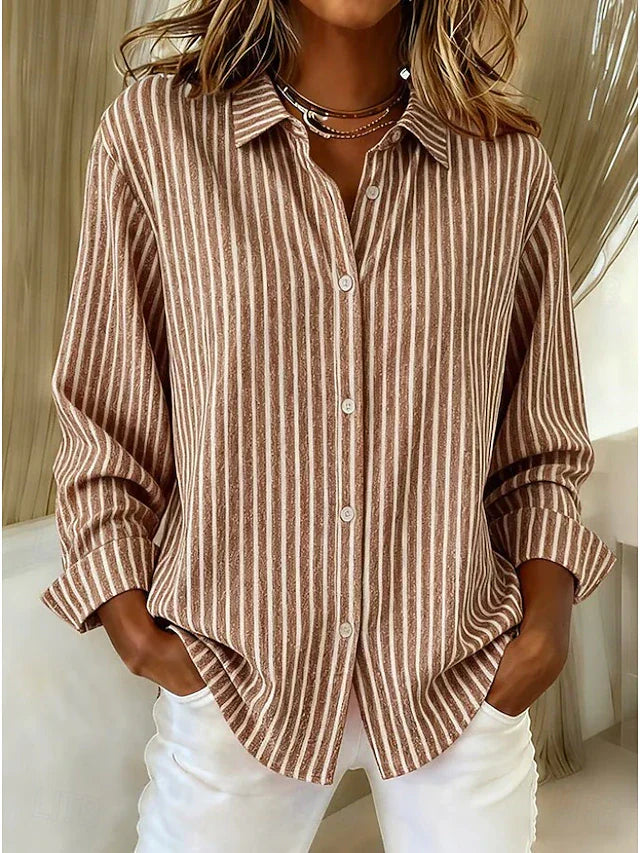 Kalessa - Casual Striped Long Sleeve Blouse